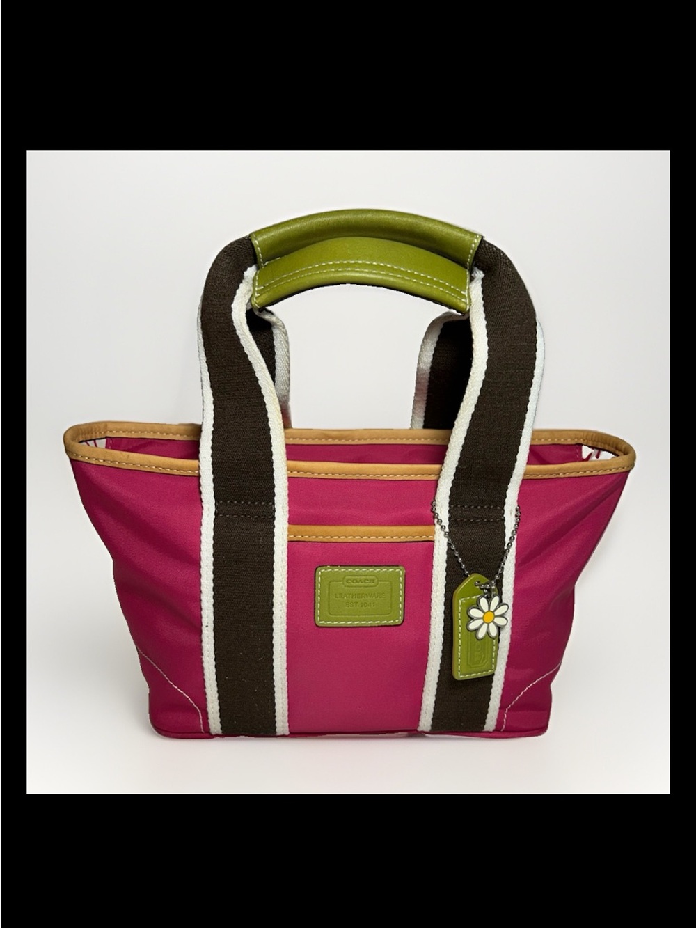 Coach Hamptons Mini Nylon Tote Bag, Magenta/Lime Green Leather-2004 Style: #6260